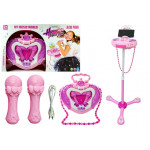 Karaoke s hudobným boxom na stojane ružová